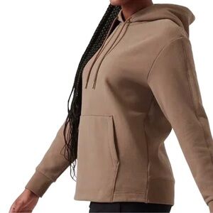 Athleta Retroplush 2 Hoodie Sweatshirt Tan Light Brown XS Flaws